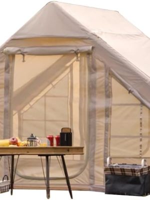 Inflatable Camping Tent with Pump, Easy Setup 4 Season Glamping Tent with High Performance Inflatable Structure, 4-6 Persons Waterproof Windproof Outdoor Self-Supporting Air Tent