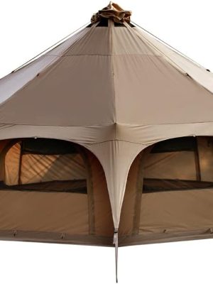 Canvas Tent Bell Tent 16.4ft*High9.2ft with Stove Jack for Glamping Family Camping Zipped Removable Floor