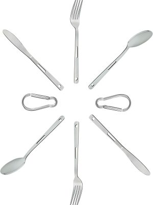 2 set Camping utensil and silverware of ultra light 4 in 1 camping utensil set of spoon fork knife combo for 2 persons use for camping,hiking,RV traveling as outdoor cooking and dining