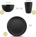 12pcs Unbreakable Camping Dinner Set, 4 Person Set, Reusable, Microwave & Dishwasher Safe, Modern Durability, White, Gray, Dark Gray, Black