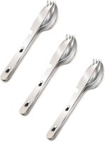 4-in-1 Camping Utensils 3-Pack, Portable Stainless Steel Spoon, Fork, Knife & Bottle Opener Combo Set, Travel/Camping/Hiking/Picnic/Barbecue/Outdoor Backpacking Utensils with Carrying Bag