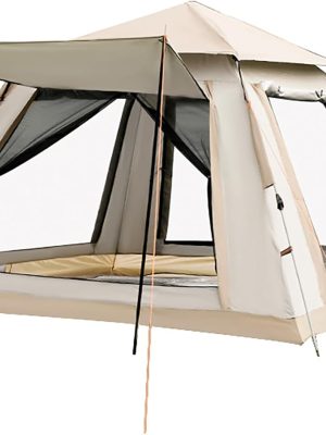 Instant Pop Up Camping Tent for 4-6 Person, 2 Mesh Windows & 2 Doors, Easy Set Up with Vestibule & Rainfly