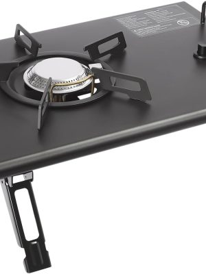 Folding Camping Stove, Portable Folding Camp Stove with Single Burner, Stainless Steel Camp Stove for Emergency, Cooking, Hiking, Backpacking (Black)