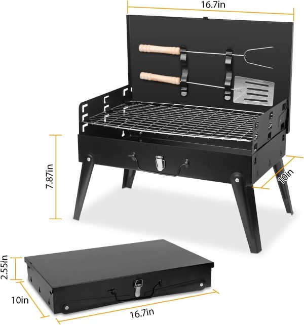 Portable Charcoal Grill - Adjustable Heights, Convenient Cover Design, Iron Construction - Ideal for Outdoor Cooking Adventures-Small Charcoal Grill, Camping Stuff, Foldable Grill