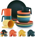 Plastic Dinnerware Set of 16 Pieces, Unbreakable And Reusable Light Weight Plates Mugs Bowls Dishes Easy to Carry And Clean Microwave Safe BPA Free Dishwasher Safe Service For 4 (Mutil Color)