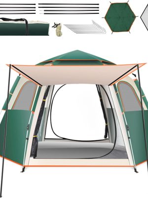 Camping Tent Large Tent 87" L 73" W 40" H with Instant Setup Outdoor Tent with 2 Doors,3 Windows,Removable Rainfly, Hexagonal Moisture-Proof Pad and Carry Bag,4/6/8 Person Weatherproof
