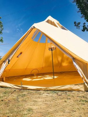 Bell Tent 4 Season Waterproof Cotton Canvas Glamping Yurt Tent with Stove Jack Hole and Roof Windows for 6-8 Persons Camping Hunting