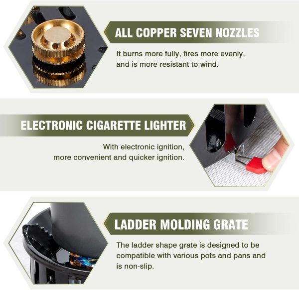 Propane Burner, Single Propane Stove, Windproof Gas Stove for Outdoor Cooking, Portable Gaming Stove with Piezo Ignition, Includes Carrying Bag