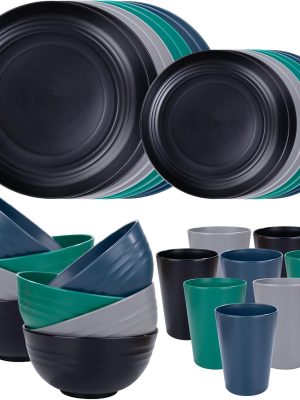 32pcs Wheat Straw Dinnerware Sets,Plastic Plates and Bowls Sets for 8,Unbreakable Plates and Bowls Sets Dishwasher Safe Microwave Safe Fun Colors Perfect for Cooking Family Camping Picnics