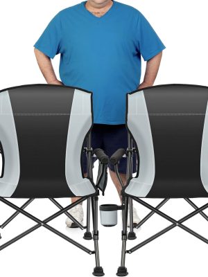 2 Pack Oversized Folding Camping Chair for Adults, Supports 450 LBS Camping Chairs, Heavy Duty Camping Chair with Side Pockets, Foldable Outdoor Chair for Camping, Beach, Fishing, Hiking, Black-Gray