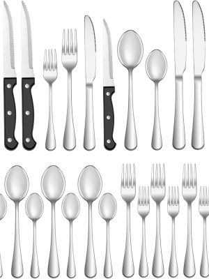 Silverware Set with Steak Knives Service for 4,Stainless Steel Flatware, Mirror Polished Cutlery Utensil Set for Home Kitchen Eating Tableware, Include Fork Knife Spoon, Dishwasher Safe