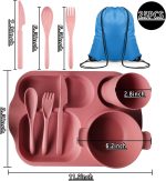 24 Pcs Wheat Straw Dinnerware Sets BPA Free Lightweight Bowl Reusable Dinner Plates Microwave Dishwasher Safe Cup Portable Spoon Knife Fork Dinnerware for Kids Aldult Home School Office Picnic Travel