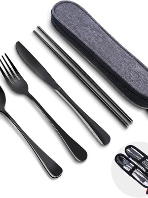 Reusable Travel Utensils Set with Case, Premium Stainless Steel Flatware, Portable Silverware for Lunch, Camping, Picnic, Travel Fork and Spoon Set, To Go Utensils, Dishwasher Safe