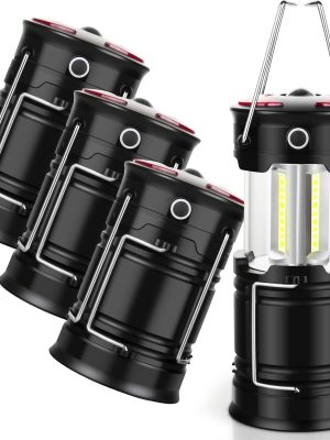 4 Pack Lantern Camping Essentials Lights, Led Flashlight for Power Outages, Tent Lights for Emergency, Survival Gear and Supplies for Hurricane, Rechargeable and Battery Powered Operated Lamp