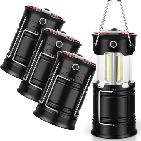 4 Pack Lantern Camping Essentials Lights, Led Flashlight for Power Outages, Tent Lights for Emergency, Survival Gear and Supplies for Hurricane, Rechargeable and Battery Powered Operated Lamp