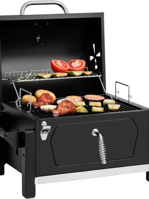 CD1519 Portable Charcoal Grill with Warming Rack, Tabletop Charcoal Grill with 303 Sq. In Cooking Area for Outdoor Camping and Picnic Grilling, Black