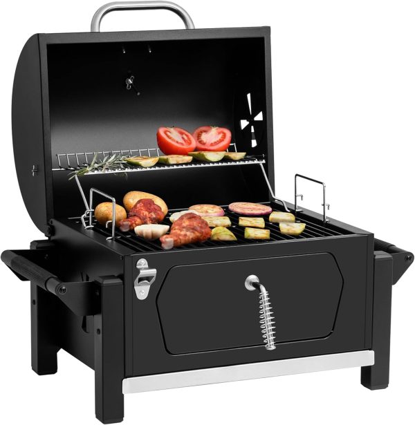 CD1519 Portable Charcoal Grill with Warming Rack, Tabletop Charcoal Grill with 303 Sq. In Cooking Area for Outdoor Camping and Picnic Grilling, Black