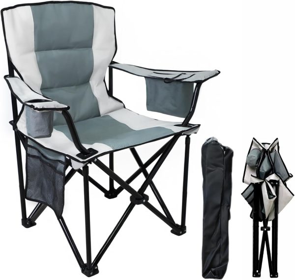 Heavy Duty Camping Chairs 600D Oxford Portable Folding Chair - Extra Wide Armrests, Cup Holder & Cooler Bag, Supports 350lbs, Ideal for Outdoor, Beach, Picnic & Sports