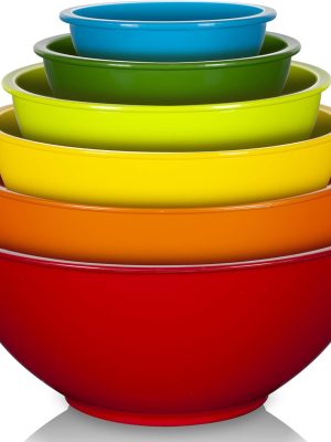 6 Piece Plastic Mixing Bowls Set, Colorful Serving Bowl for Kitchen, Ideal for Baking, Prepping and Cooking,Nesting Design for Space Saving Storage, Rainbow