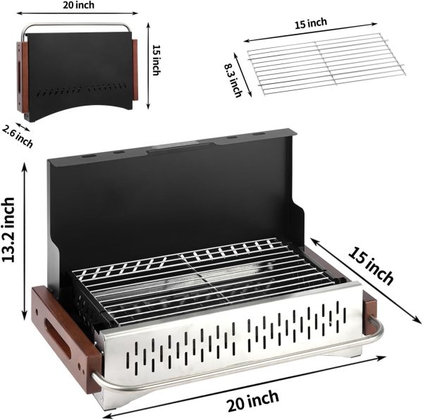 Portable Charcoal Grill, Tabletop Foldable Barbeque Grill, Stainless Steel Notebook Grill, Small BBQ Grill for Outdoor Cooking Backyard Camping Traveling Picnics Beach