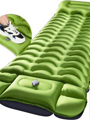 Sleeping Pad, Ultralight Inflatable Sleeping Pad for Camping with Pillow, Built-in Pump, Ultimate for Camping, Hiking - Airpad, Carry Bag, Repair Kit, Compact & Lightweight Camping Pad(Green)