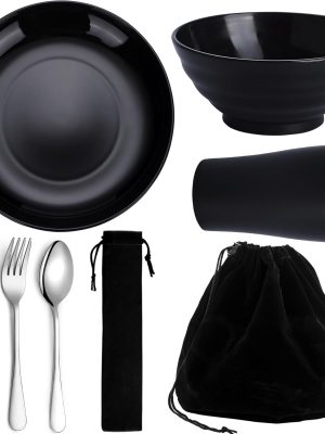 Camping Utensils, Portable Travel Silverware Set With Reusable Light Weight Mug, Bowls and Plate, Stainless Steel Cutlery Set, Camping Mess Kit for 1 Person