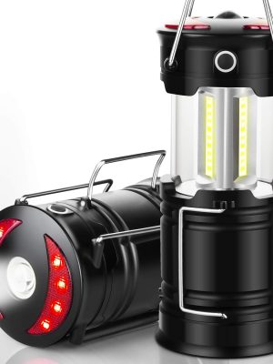 2 Pack Camping Lanterns Camping Accessories USB Rechargeable and Battery Powered 2-in-1 LED Lanterns, Hurricane Lights with Flashlight and Magnet Base for Camping, Hiking, Emergency, Outage