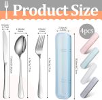 4 Pack Portable Travel Utensils Set with Case Reusable Stainless Steel Silverware Flatware Camping Cutlery Include Fork Spoon Knife for Work School Dishwasher Safe(White, Green, Red, Black)