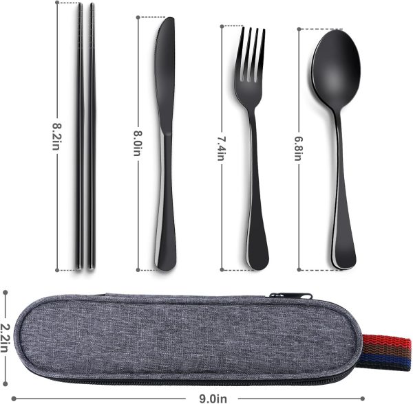Reusable Travel Utensils Set with Case, Premium Stainless Steel Flatware, Portable Silverware for Lunch, Camping, Picnic, Travel Fork and Spoon Set, To Go Utensils, Dishwasher Safe