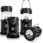 4-Pack Solar Camping Lantern, Collapsible LED Solar USB Rechargeable Lantern Flashlight Emergency Hanging Lights for Camping Hurricanes Power Outages Indoor Outdoor