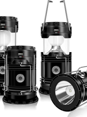 4-Pack Solar Camping Lantern, Collapsible LED Solar USB Rechargeable Lantern Flashlight Emergency Hanging Lights for Camping Hurricanes Power Outages Indoor Outdoor