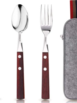 PREMIUM QUALITY Stainless Steel travel utensils Set with case, Healthy & Eco-Friendly 3pc Full Size Fork, Spoon, Portable, reusable utensils with case