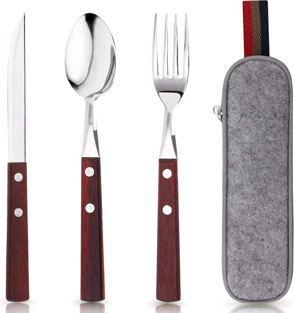 PREMIUM QUALITY Stainless Steel travel utensils Set with case, Healthy & Eco-Friendly 3pc Full Size Fork, Spoon, Portable, reusable utensils with case