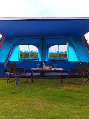 Extra Large Tent 10-12-14 Person(B),Family Cabin Tents,2 Rooms,3 Doors and 3 Windows with Mesh,Straight Wall,Waterproof,Double Layer,Big Tent for Outdoor,Picnic,Camping,Family Gathering