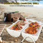 Portable Charcoal Grill, Foldable Tabletop BBQ Grill with 232 Sq In Cooking Area, Dual-Sided Smoker Compact Small Outdoor Grill for Camping, Backyard, Travel (White)