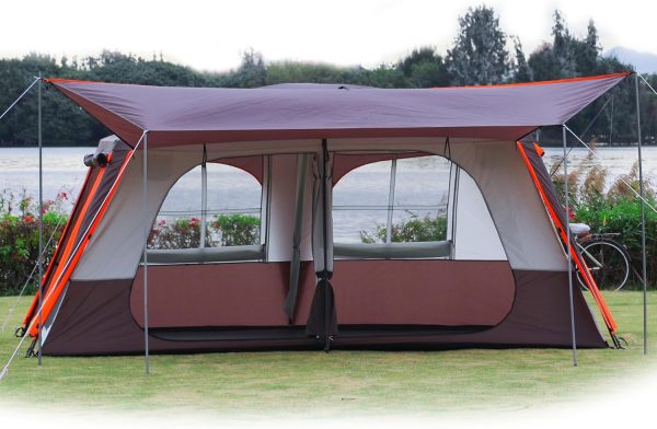 Extra Large Tent 10-12-14 Person(B),Family Cabin Tents,2 Rooms,3 Doors and 3 Windows with Mesh,Straight Wall,Waterproof,Double Layer,Big Tent for Outdoor,Picnic,Camping,Family Gathering