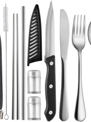 Travel Utensils with Case,Reusable Utensils,Portable Travel Camping Cutlery Set,Stainless Steel Flatware Set,Lunch Boxes Workplace Camping School Picnic (Sivler)