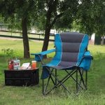Oversized Folding Camping Chair, Outdoor Padded Camping Chair Support 300 LBS with Cup Holder and Cooler Bag, Portable Lawn Chair for Beach Picnic Sports, (Blue)